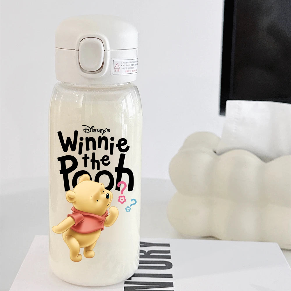 Pooh Bear Mickey Mouse 600ml Cartoon Water Bottle Portable Cute Straw Cup Kids Leak-proof Drinking Jug Outdoor Camping Travel