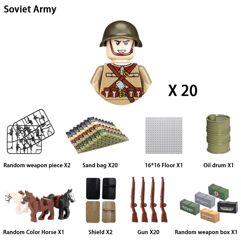 40pcs/batch WWII military characters WWII soldiers National army building blocks weapons Assembling bricks Children's toys
