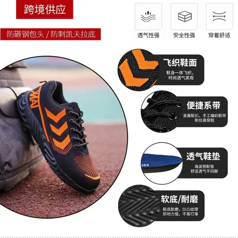 Safety Shoes Men With Steel Toe Cap Anti-smash Men Work Shoes Sneakers Light Puncture-Proof Indestructible Shoes Dropshipping