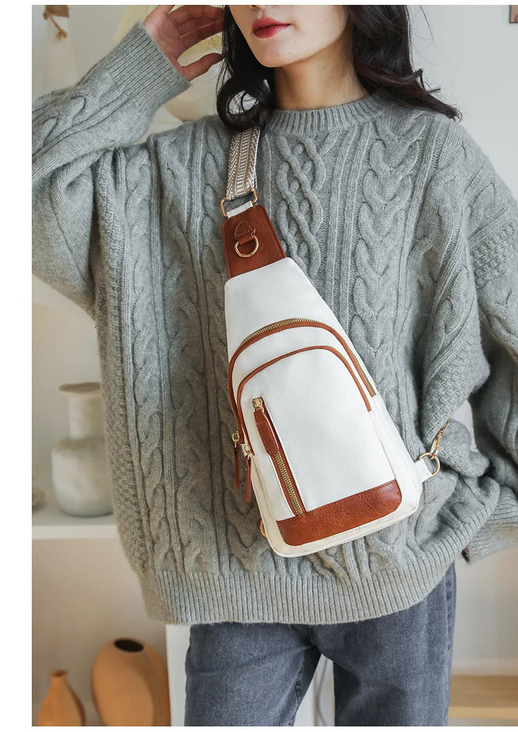 Retro Style Women's Fashion Chest Bag Multilayer Large Capacity Female Shoulder Bags Soft PU Leather Ladies Tote Purse Handbags