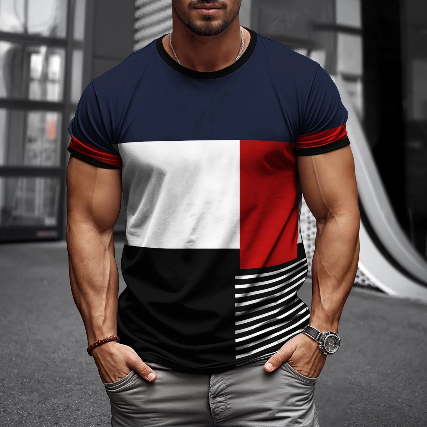 2025 New Arrival Mens T Shirt 3D Geometry Print Summer Streetwear Short Sleeve Tee Harajuku Style Casual Top Lightweight Fabric