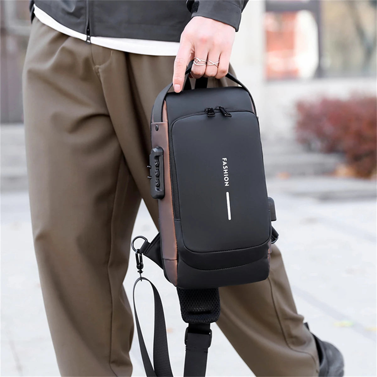 Men's Multifunction Anti-theft USB Shoulder Bag Man Crossbody Cross Body Travel Sling Chest Pack Messenger Pack for Male-LJX