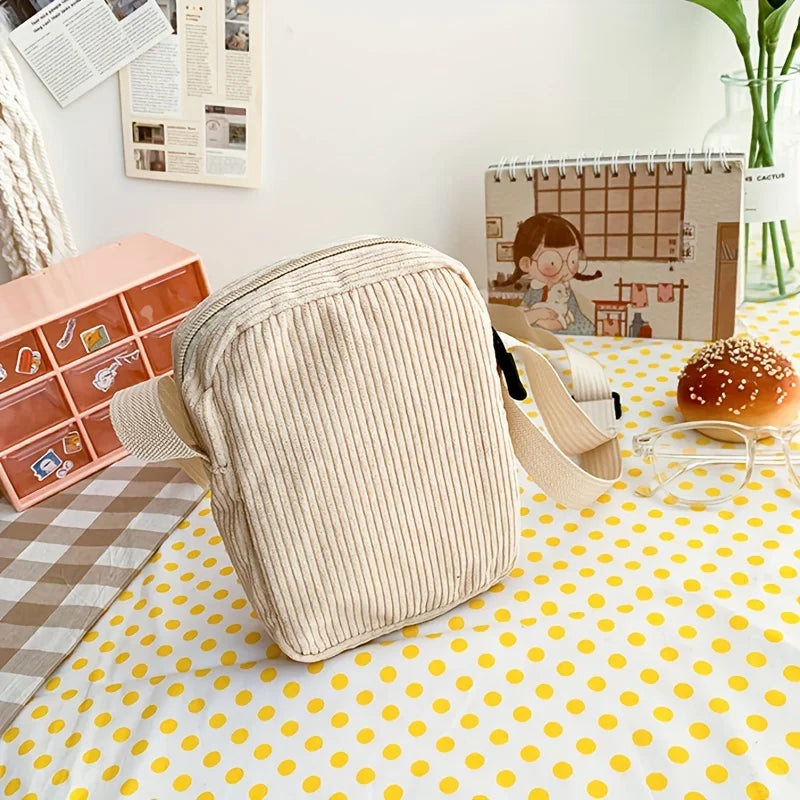 Girls Portable Corduroy Bear Phone Crossbody Bag, Mobile Phone Coin Purse, Fashionable Cross Small Bag, Corduroy Mini Bag Bolsos