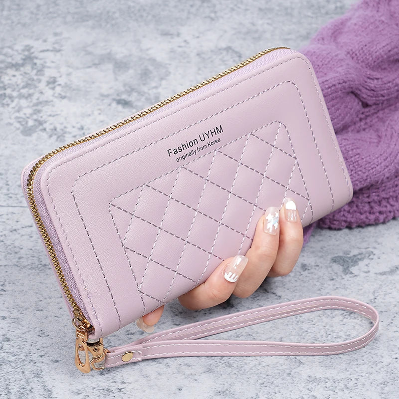 2024 new ladies purse long Joker zipper clutch bag embroidered fashion large capacity soft wallet mobile phone bag