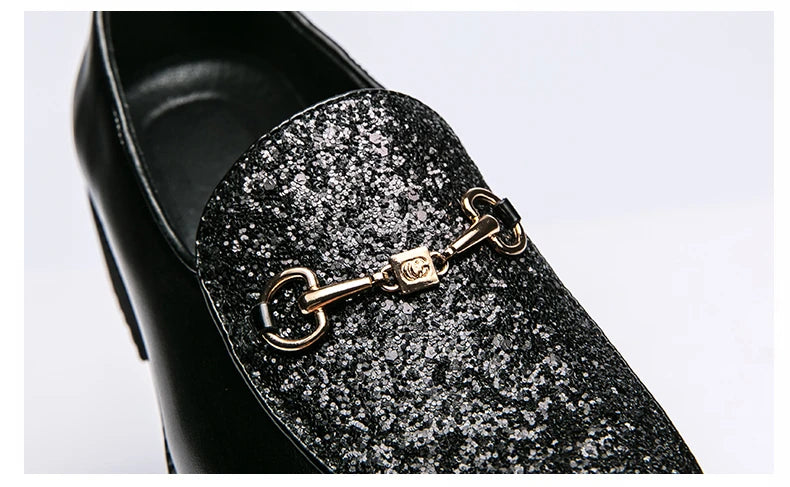 Shiny Leather Shoes for Men Platform Dress Shoes Luxury Slip on Men Loafers Party Designer Wedding Footwear Zapatos Para Hombres