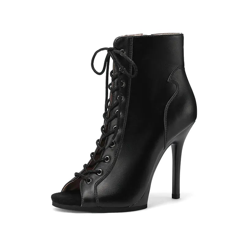 Black sexy pump jazz specific dance shoes lace up short tube high heels dance shoes soft soled short boots heels for women