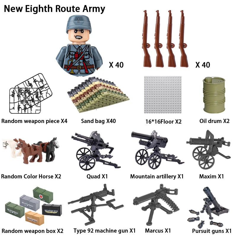 40pcs/batch WWII military characters WWII soldiers National army building blocks weapons Assembling bricks Children's toys