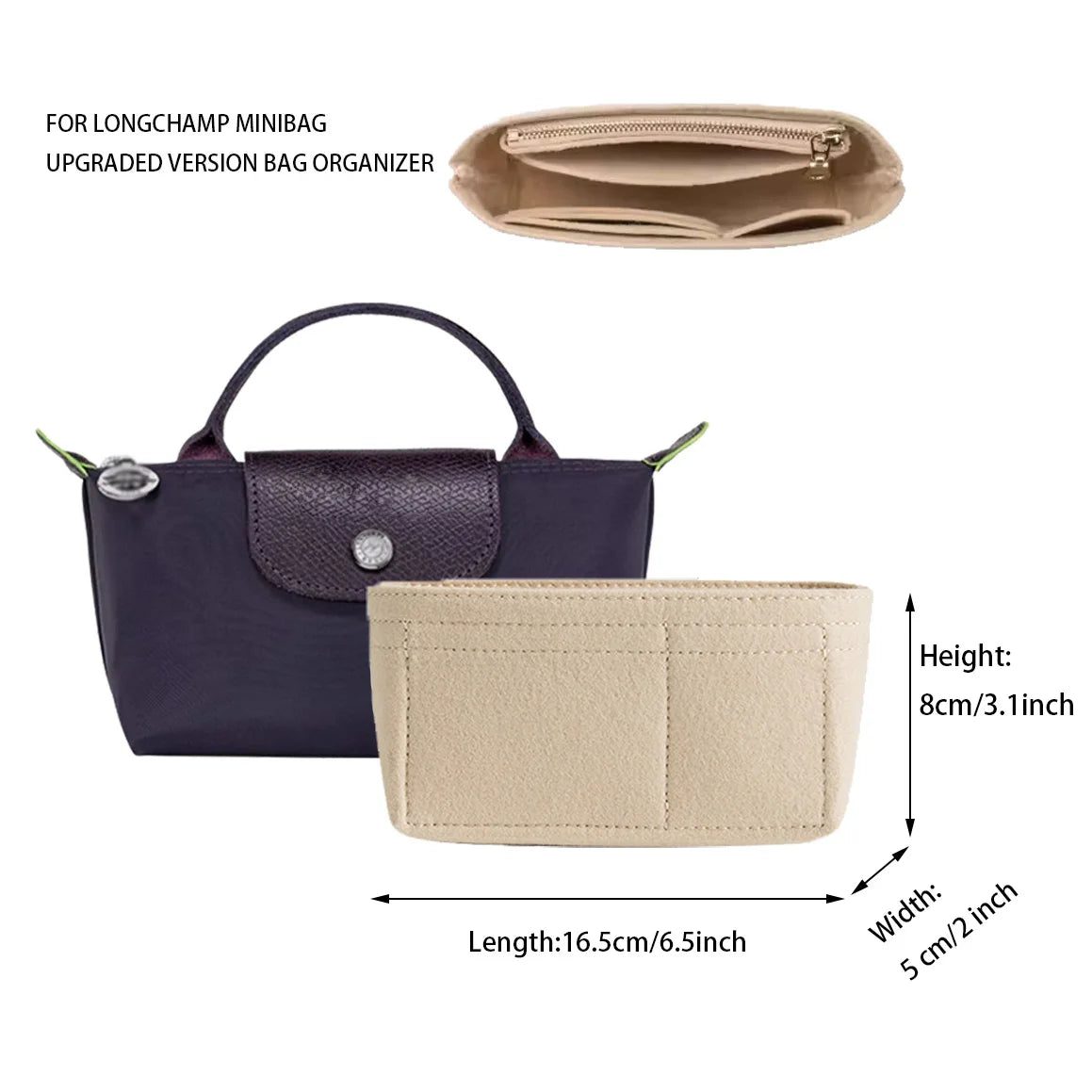 Bag Organizer For Longchamp Mini Bag Storage Bag The Liner Bag Felt Purse Insert Handbag Liner Bag