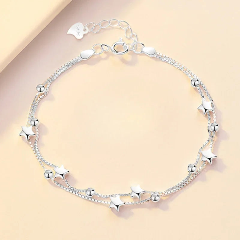 925 Sterling Silver Heart Shaped Necklace Bracelet Set for Women Vintage Korean Crystal Bracelets High Quality Set Party Jewelry