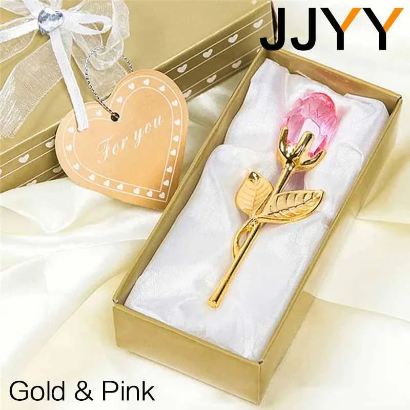 Valentines Day Gift Crystal Glass Rose Flower Figurines Craft Favors Lovers Gift Souvenir Wedding Decoration Ornaments Gift Box