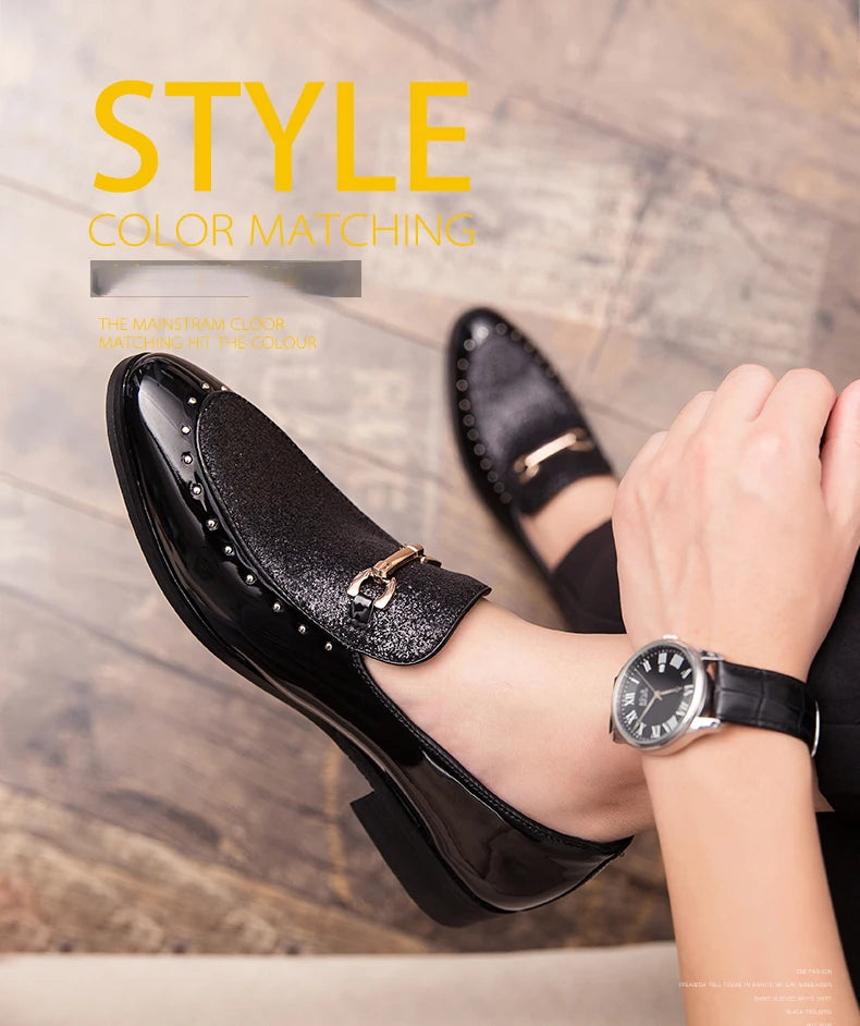 Shiny Leather Shoes for Men Platform Dress Shoes Luxury Slip on Men Loafers Party Designer Wedding Footwear Zapatos Para Hombres