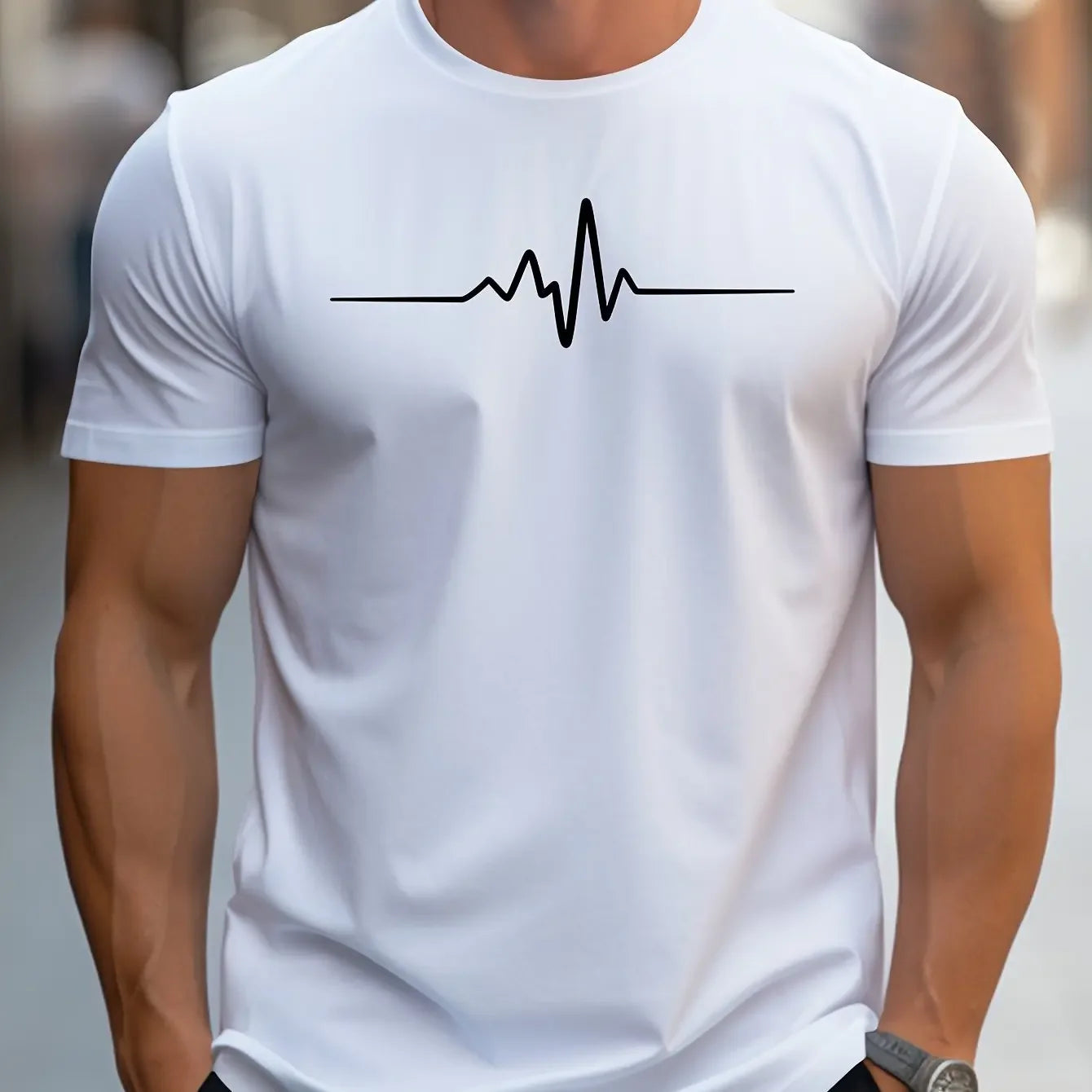 Men's summer loose size Creative Graphic printed slim fit casual sports round neck short sleeved T-shirt top