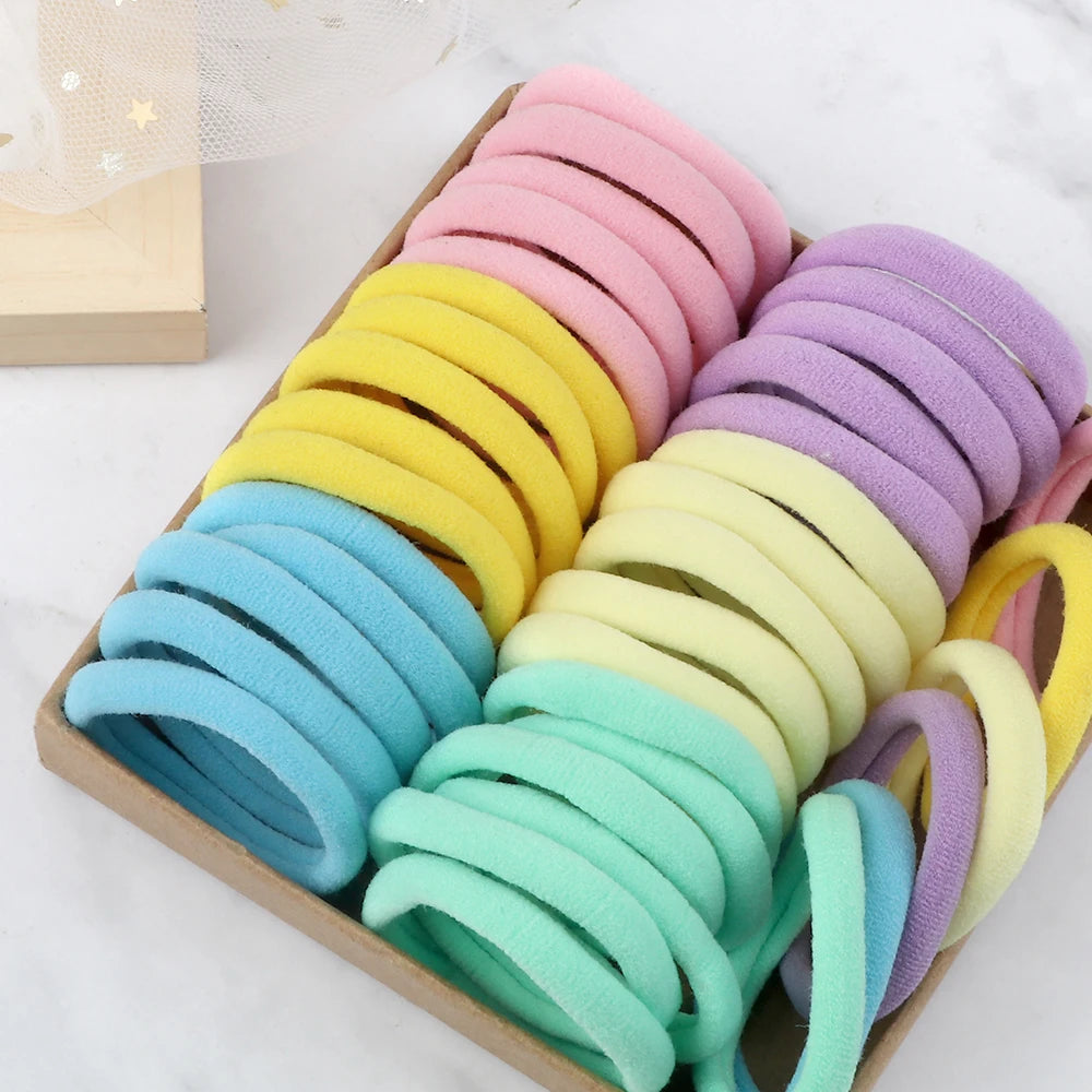 50Pcs Women Girl Mixed Colors Hair Bands 4cm Basic Hair Ties Elastic Headband Simple Hair Scrunchies Accessories Ponytail Holder