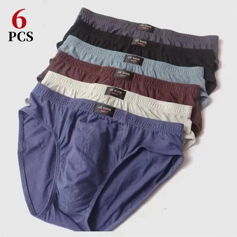6Pcs/Men's Underwear Cotton Middle-aged Men's Briefs Sexy Boxer Solid Color High-stretch Mid-waist Pants Breathable Men's Shorts
