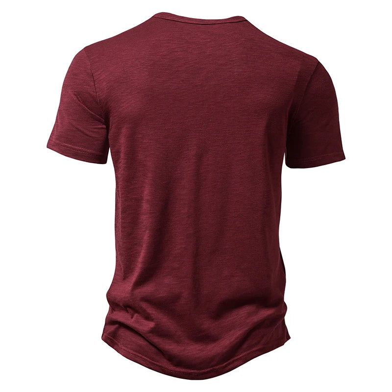 Henley Collar Summer Men's Casual Solid Color Short Sleeve T Shirt For Men Fashion Button Polo Male High Quality Top Tees Shirts