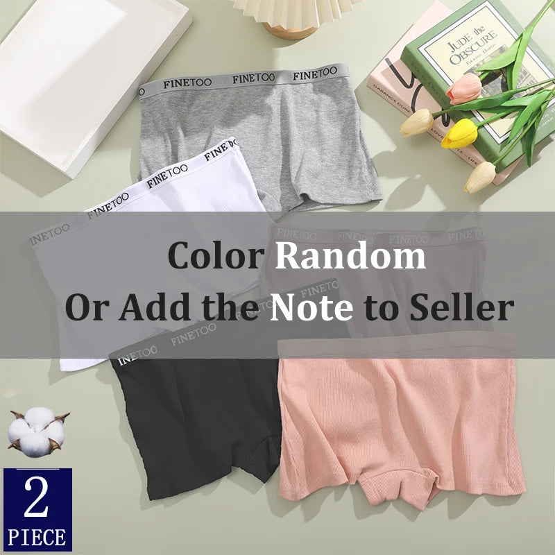 FINETOO 2PCS/Set Women Cotton Panties Female Boxer Boyshort Low Waist Letter Logo Sport Underwear Ladies Pants Intimate Lingerie