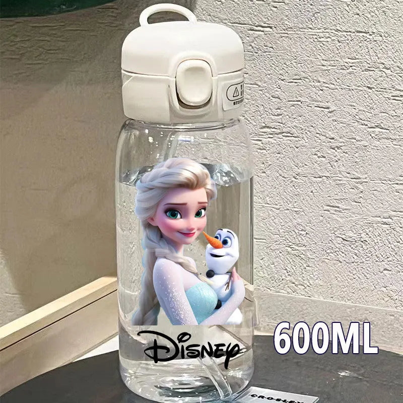 Straw 600/400ML Water Cup Princess Children Portable Plastic Mermaid Frozen Transparent Large Capacity Sport Water Bottle