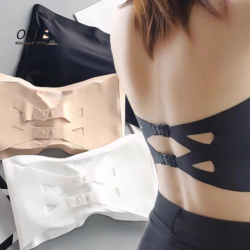 Ice Silk Strapless Bra Girls Seamless Crop Tube Top Bralette for Women Soft Sexy Bras Large Size Bustier Tops Summer Underwear