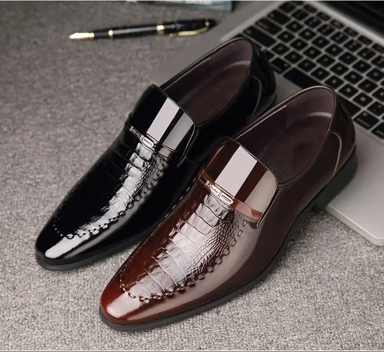 New 2024 Men Leather Shoes Business Classic Office Shoes for Men Crocodile Pattern Men Dress Shoes Breathable Brand Casual