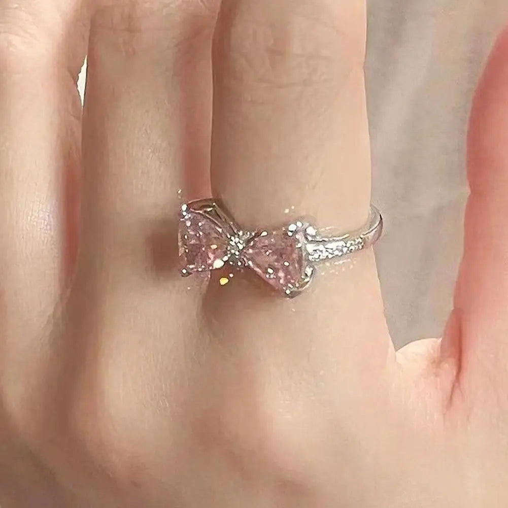 Arrived Romantic Lovely Pink Bowknot Design Female Exquisite Jewelry Bow Tie Zircon For Party And Dating P9Z7