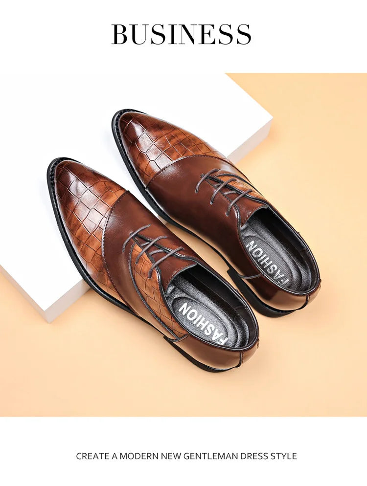 Luxury Leather Shoes for Men Brand Derby Shoes for Men Pointed Toe Lace-up Men's Formal Shoes Handmade Business Footwear 2024