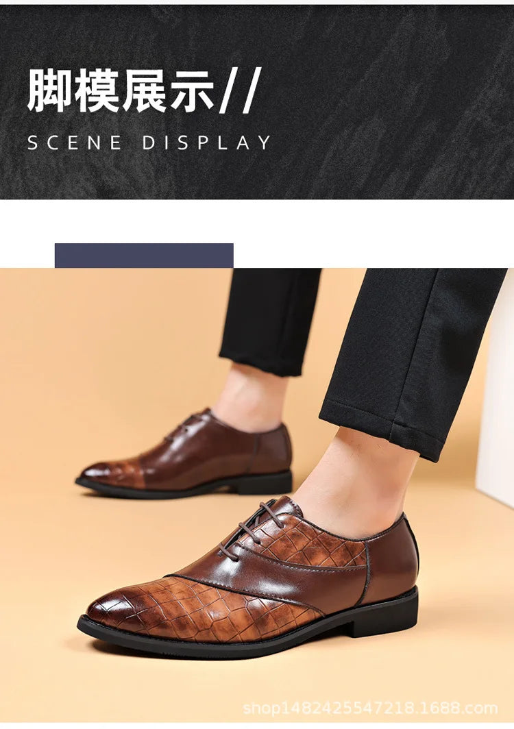 Luxury Leather Shoes for Men Brand Derby Shoes for Men Pointed Toe Lace-up Men's Formal Shoes Handmade Business Footwear 2024
