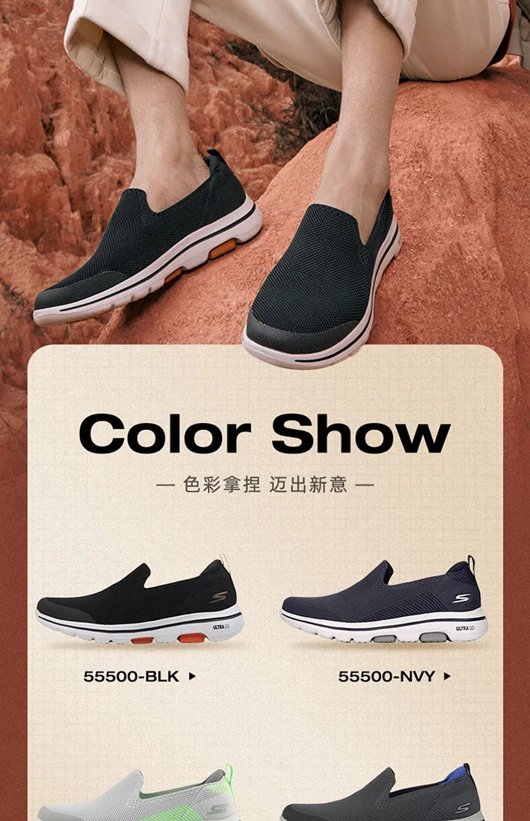 Skechers Shoes for Men GO WALK 5 Slip-on Walking Shoes Soft Comfortable Non-slip and Breathable Man Sneakers tenis masculino