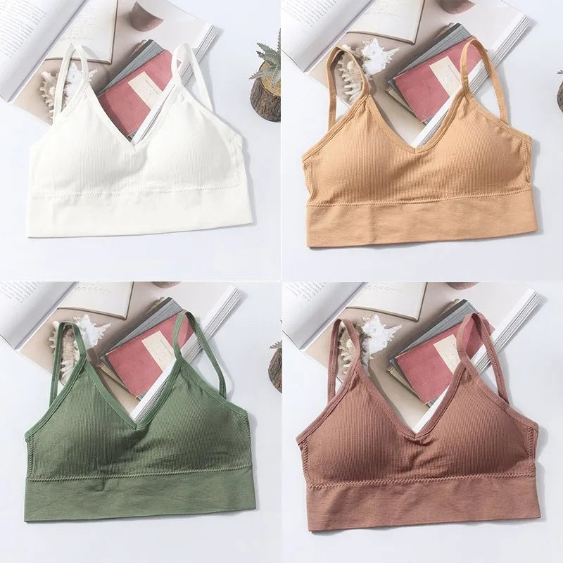 Kit 4 Women Seamless Bra Set, Sexy Beautiful Back Cotton Bra Comfortable Breathable Padded Bra Underwear