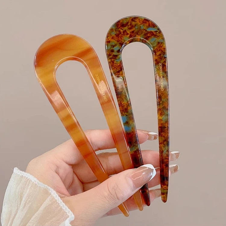 U-Shaped Hair Fork Fashion Tortoiseshell Acetate Hairpin Women Geometric Headwear Hair Sticks Girls New Hair Clips Accessories