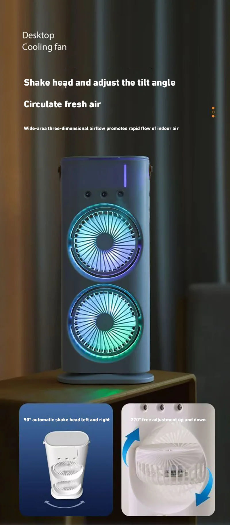 Xiaomi Double-Headed Spray Air Conditioner Fan 3 Speeds Rechargeable USB Desk Air Cooler Night Light with Remote for Office Home