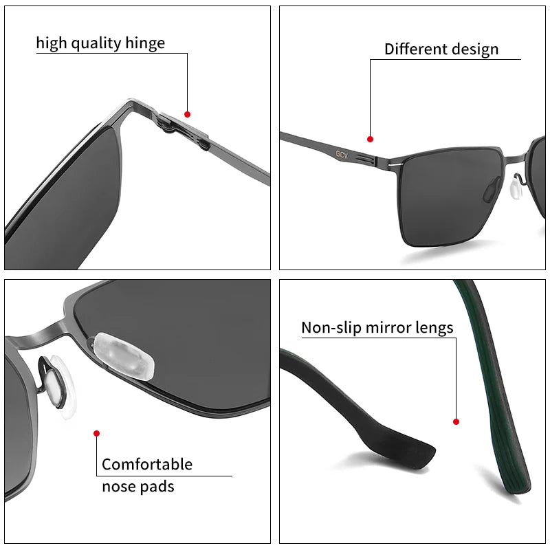 GCV Men Polarized Sunglasses Aluminum Magnesium Sun Glasses Driving Glasses Rectangle Shades For Men UV400