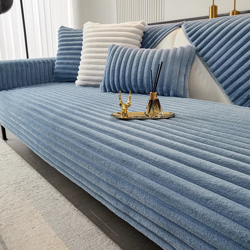 Winter thickened faux rabbit fur sofa cushion, warm seat pad, sofa slipcover for winter