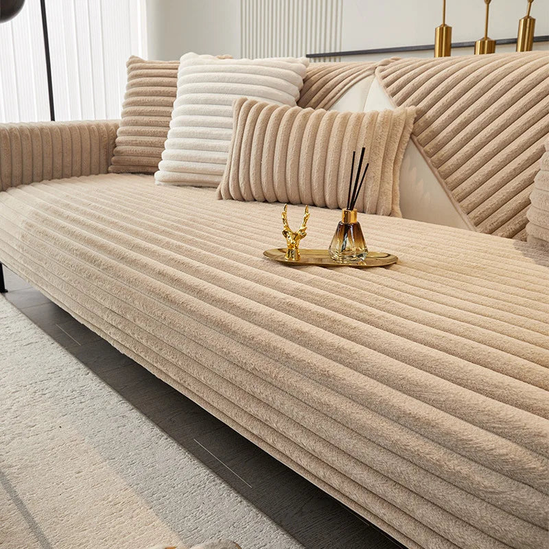 Winter thickened faux rabbit fur sofa cushion, warm seat pad, sofa slipcover for winter