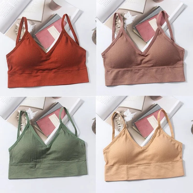 Kit 4 Women Seamless Bra Set, Sexy Beautiful Back Cotton Bra Comfortable Breathable Padded Bra Underwear