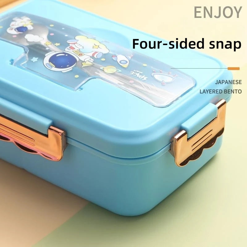 Bento Lunch Box for Kids Girls Cartoon Students Kawaii Cute Dinosaur Heated 3 Grid Sandwich Snack Food Box Special Canteen