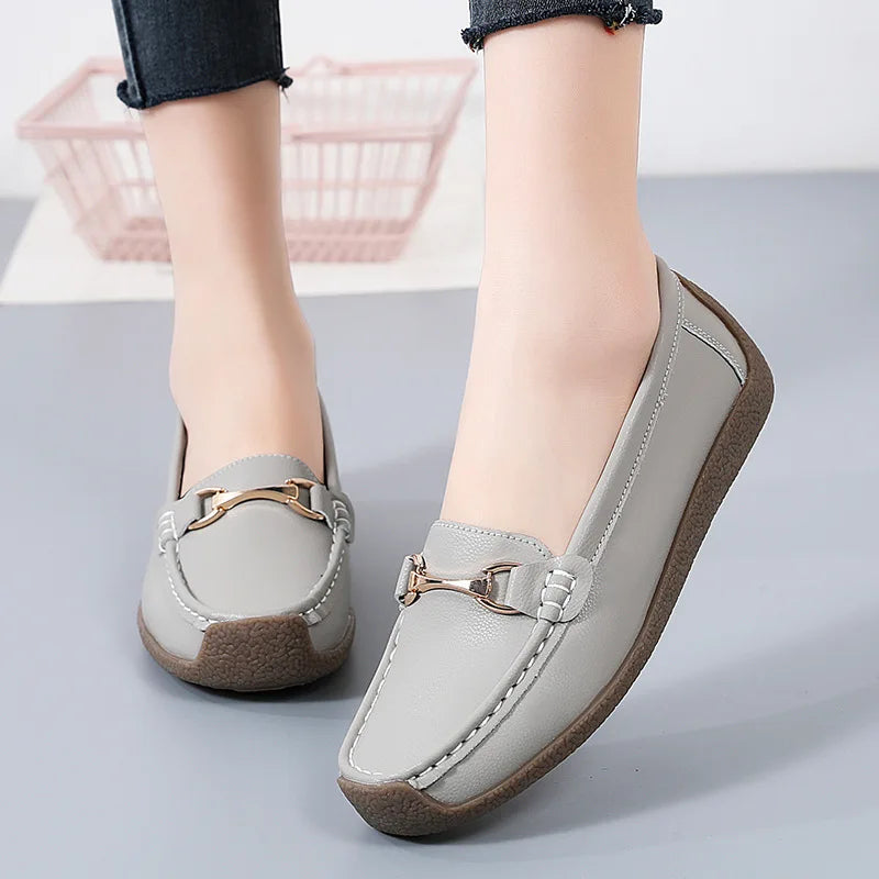 2024 New Spring /autumn Women Flats Genuine Leather Moccasins Woman Casual Shoes Slip-on Loafers Female Boat Shoes Big Size 44