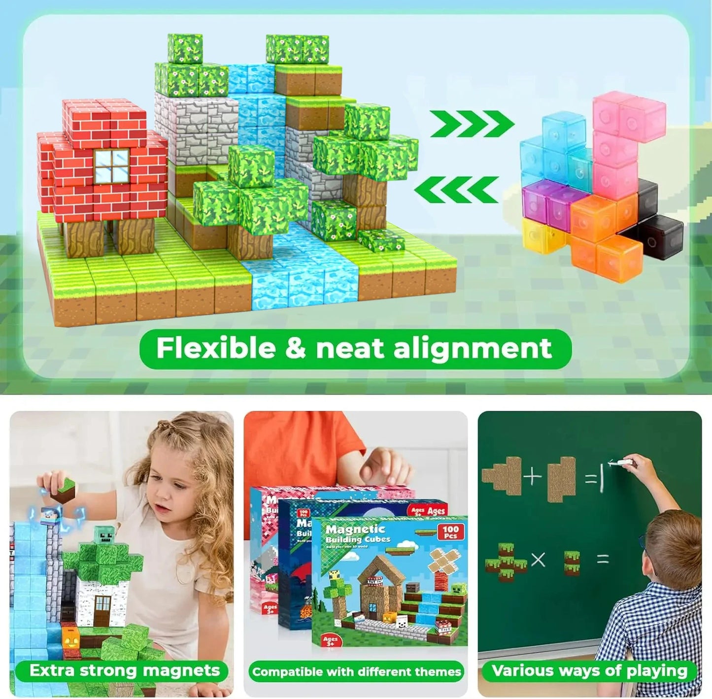 Magnetic Building Cubes Magnet Set Toys Stem Montessori Stacking Cubes Construction Set Christmas Gift