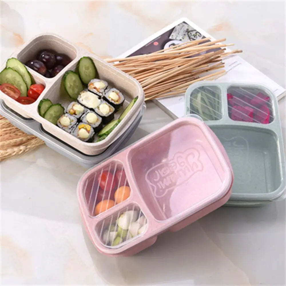 Portable Lunch Box Eco-friendily Wheat Straw Boxes Picnic Storage Box Fruit Container Compartmentalized Lunchbox for Kids Adult