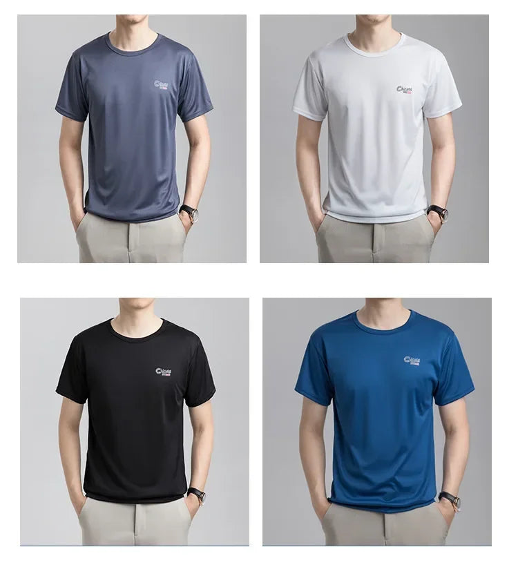 Summer Ice Silk T-shirt Men's Cold Short Sleeve O-neck Stretch Quick-drying Breathable Sports Shirt T Shirt Men