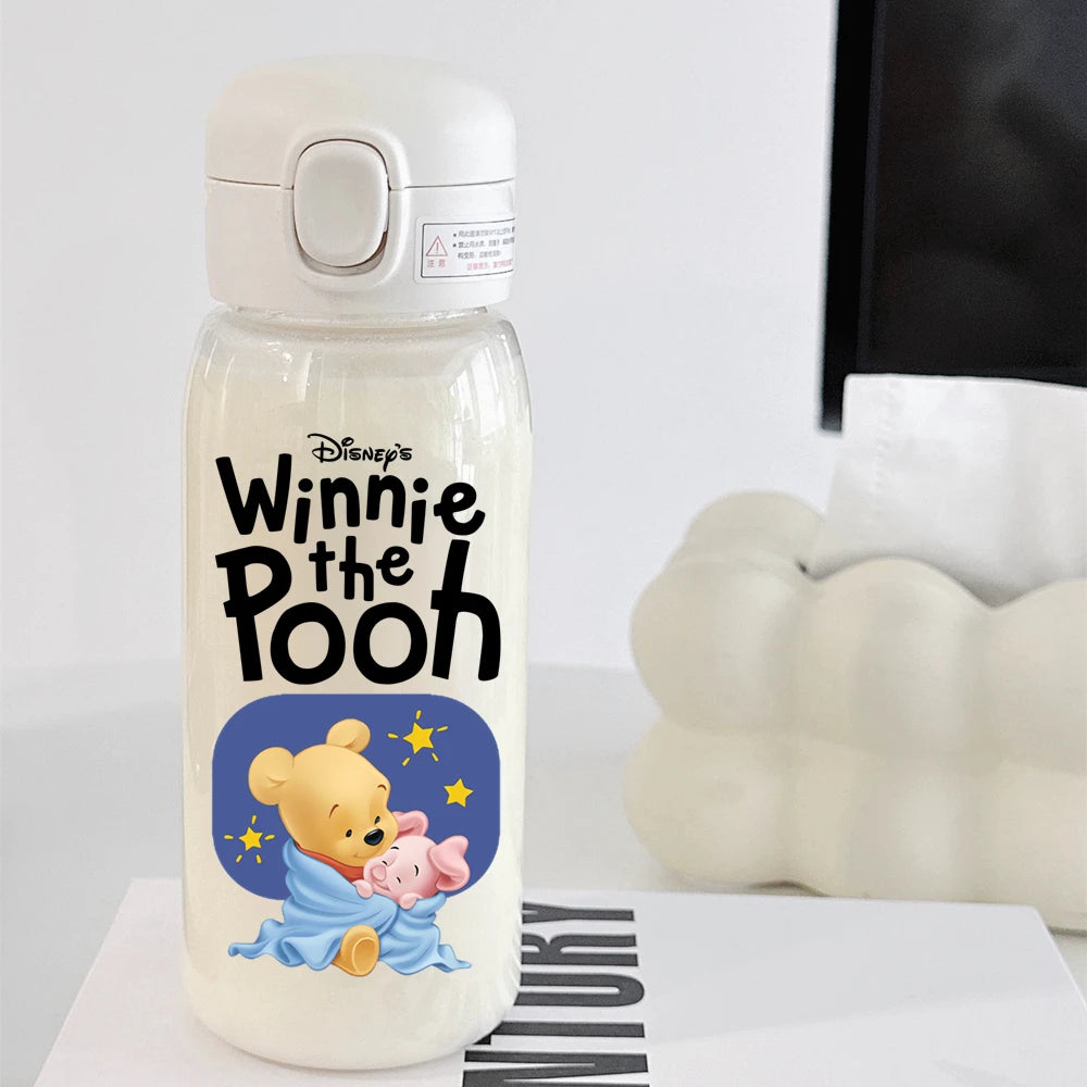 Pooh Bear Mickey Mouse 600ml Cartoon Water Bottle Portable Cute Straw Cup Kids Leak-proof Drinking Jug Outdoor Camping Travel