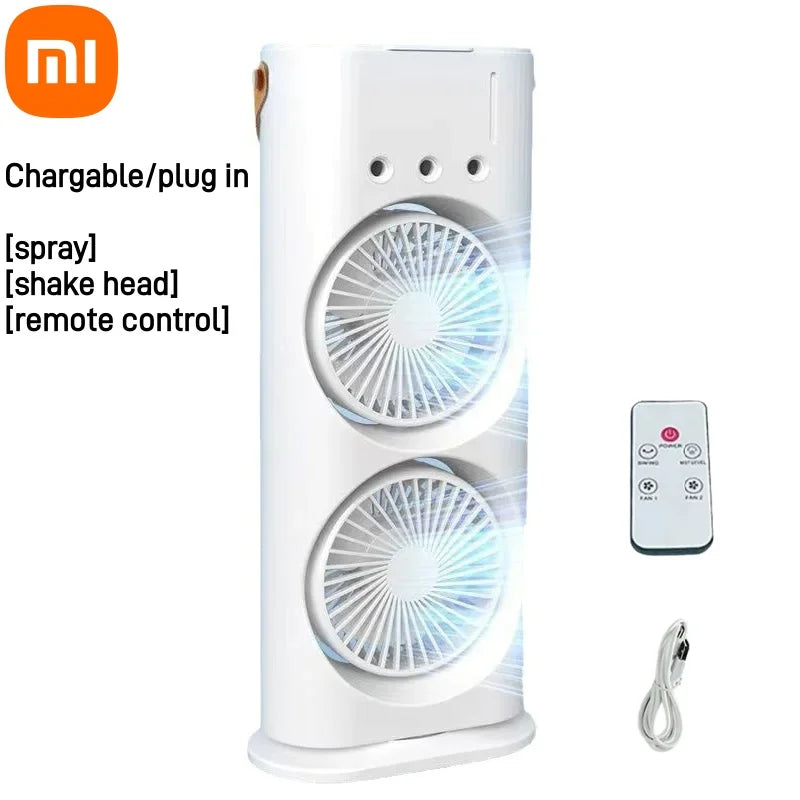 Xiaomi Double-Headed Spray Air Conditioner Fan 3 Speeds Rechargeable USB Desk Air Cooler Night Light with Remote for Office Home