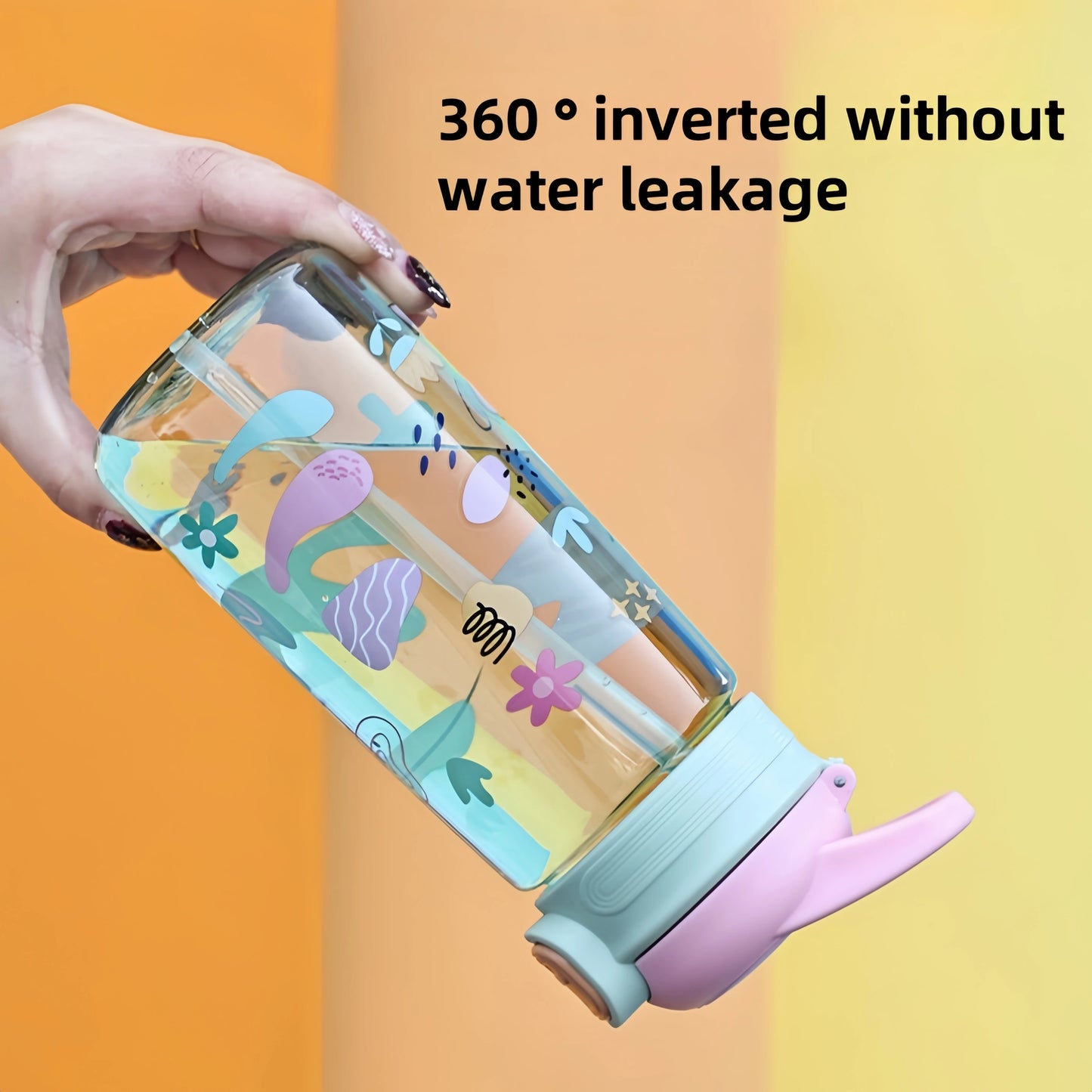 550ml Cute Kids Water Bottle with Straw Outdoor Portable Leakproof Plastic Water Cup Portable Drinking Bottle Cup Children