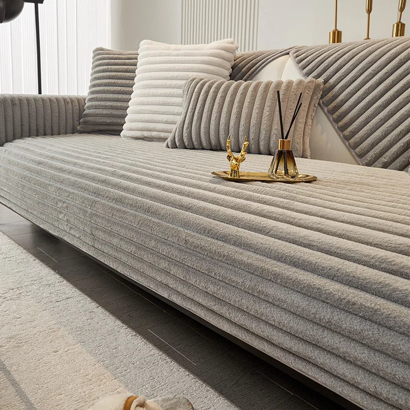 Winter thickened faux rabbit fur sofa cushion, warm seat pad, sofa slipcover for winter