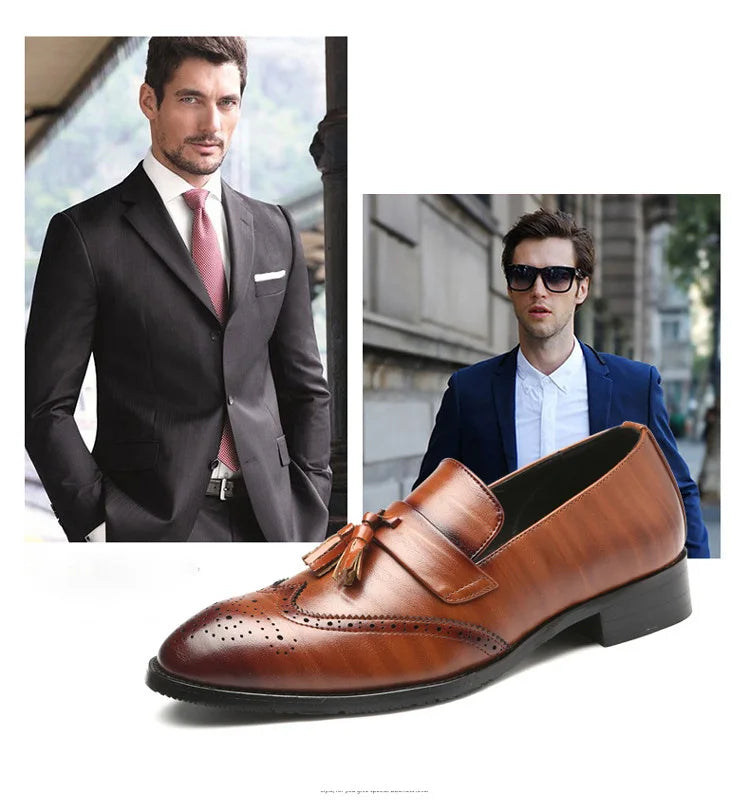 Luxury Men Leather Loafers designer Tassels Brogue Shoes Male Wedding Shoes Fashion High Quality Men Casual Shoes Big Size 37-48