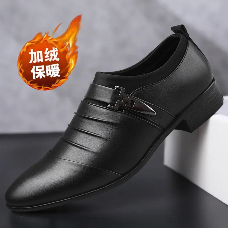 Cotton Leather Shoes Men Formal Dress Shoes Luxury Business Oxford Male Office Wedding Dress Shoes for Men Winter New 2023