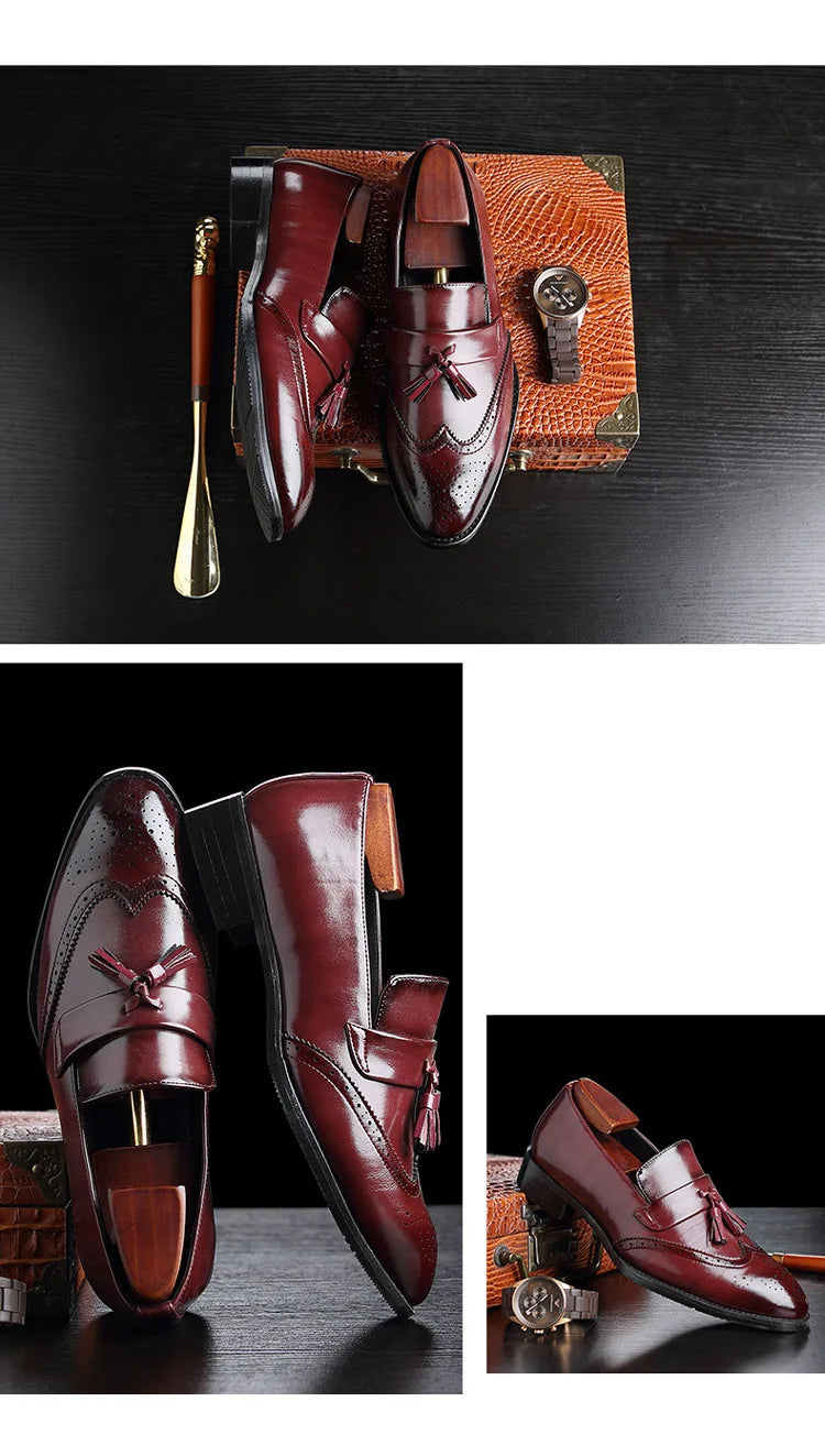 Luxury Men Leather Loafers designer Tassels Brogue Shoes Male Wedding Shoes Fashion High Quality Men Casual Shoes Big Size 37-48
