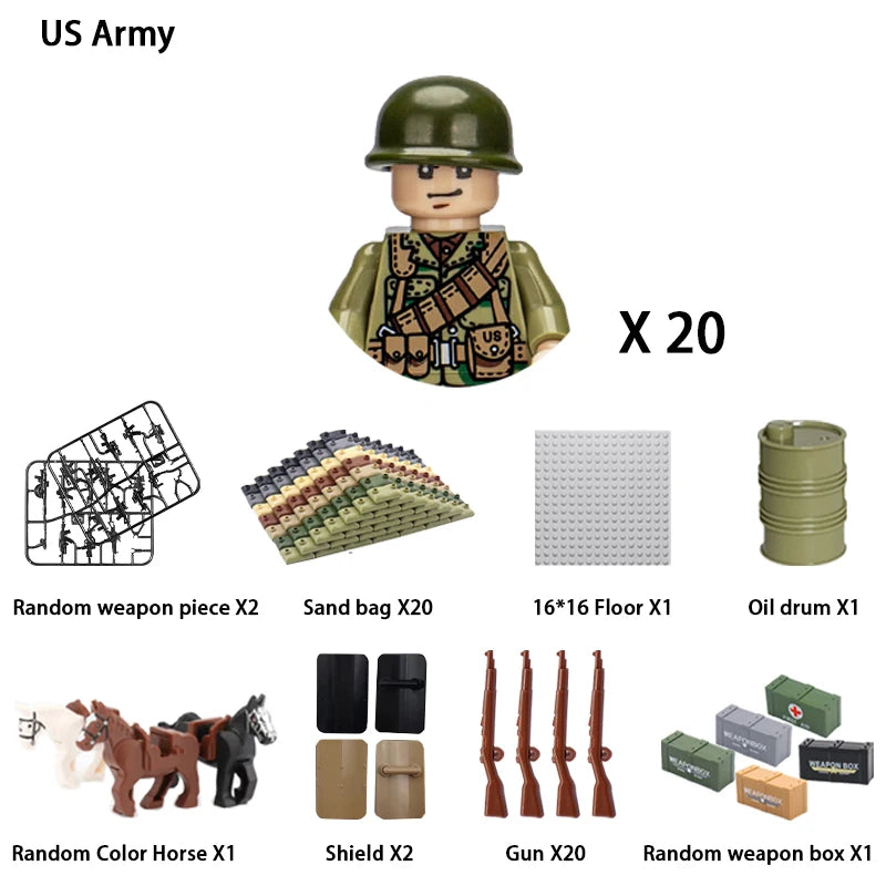 40pcs/batch WWII military characters WWII soldiers National army building blocks weapons Assembling bricks Children's toys