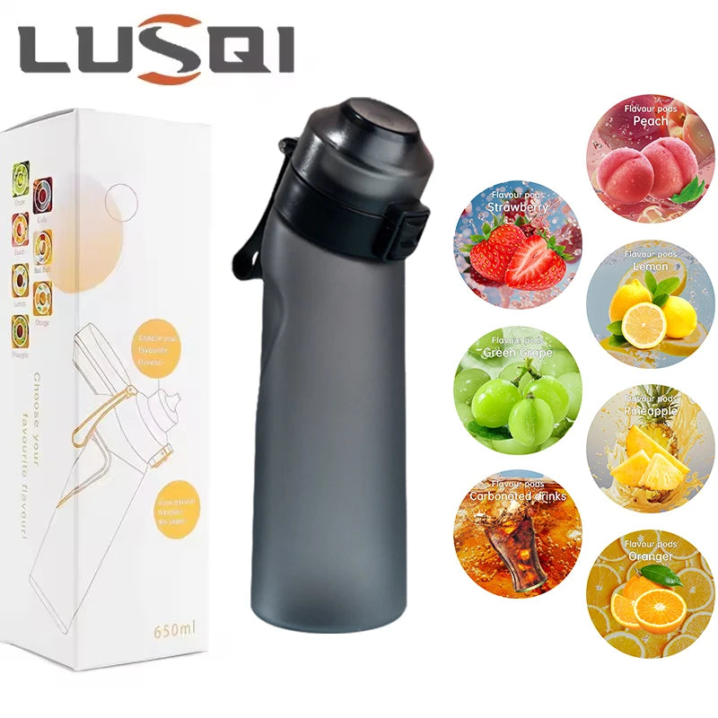 LUSQI 650ml Air Flavored Water Bottle With 7pc Random Flavor Pods Sports Straw Cup Tritan For Outdoor Sports Fitness BPA Free