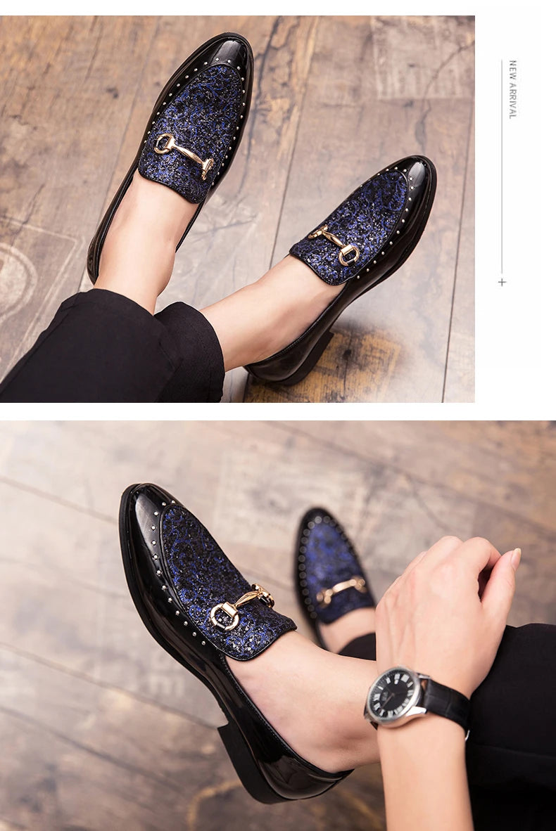 Shiny Leather Shoes for Men Platform Dress Shoes Luxury Slip on Men Loafers Party Designer Wedding Footwear Zapatos Para Hombres