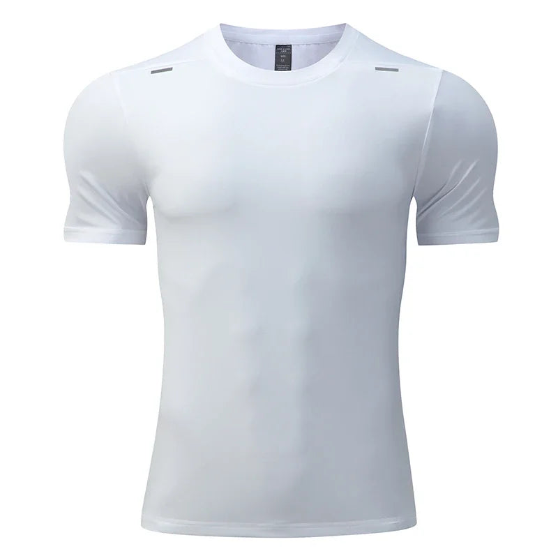 Summer Running Gym Men Shirt Short Sleeve Tees Elastic Tight Fit Sports Training Fitness Quick Dry Spandex Ice Silk T Shirt